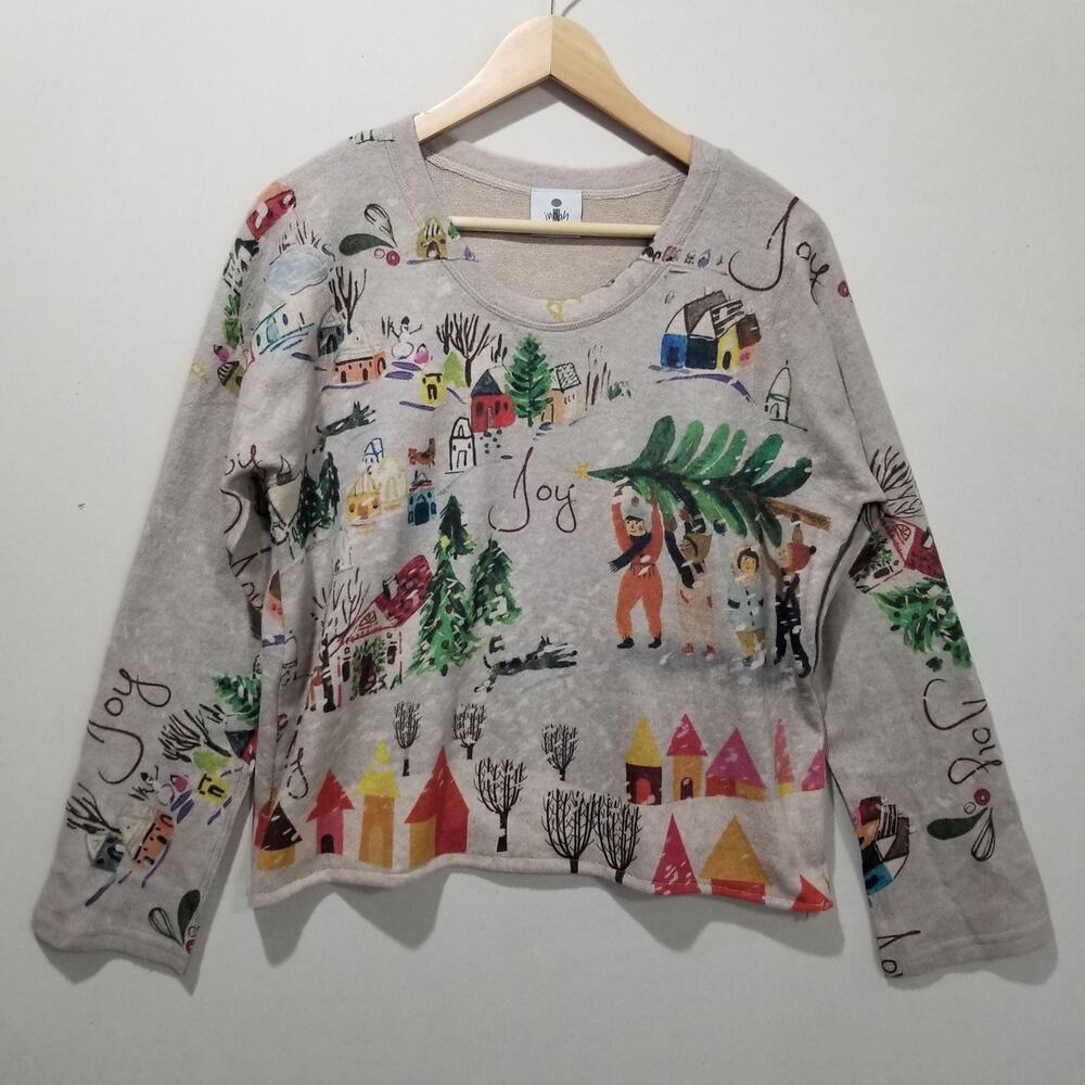 Inoah Top Womens Medium Multicolor Graphic Art to Wear Joy Christmas Fleece - Picture 7 of 7